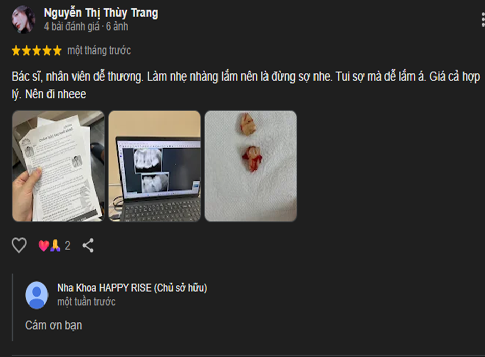 Đánh giả tích cực của khách hàng dành cho Nha khoa Happy Rise Quận 7