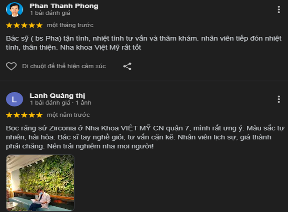 Phản hồi của khách hàng về Nha Khoa Việt Mỹ - Quận 7