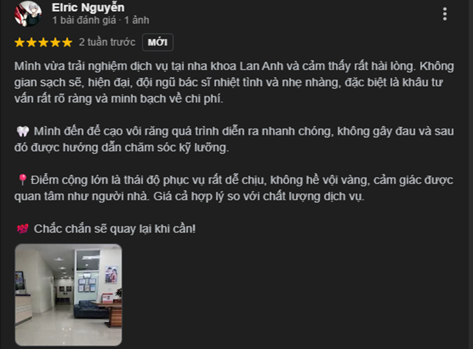 Nha khoa Lan Anh - Quận 7 nhận được nhiều phản hồi tích cực từ khách hàng
